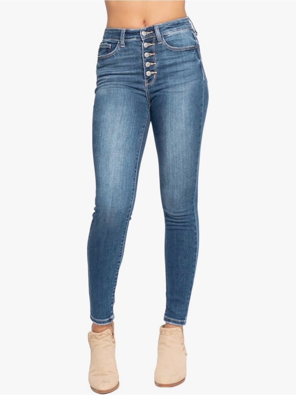 Judy Blue High Waist Button Fly Skinny Jeans Medium Wash 11/30